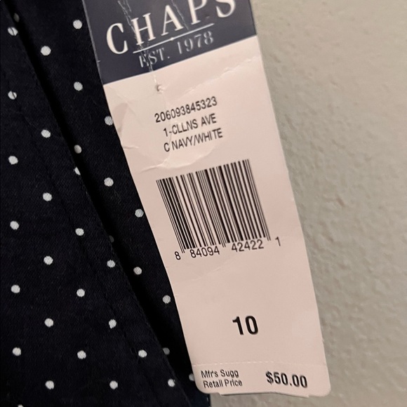 NWT CHAPS Navy White Polka Dots Straight Pencil Mini SKIRT $50 Stretch N15 - Picture 2 of 7